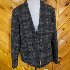 Rachel Rachel Roy Womens 14W Charcoal Grey Textured Tweed Peplum Blazer Jacket